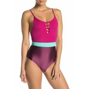 Maaji Evergreen Colorblock Strappy Cheeky Lace Up One-Piece Swimsuit $154 S